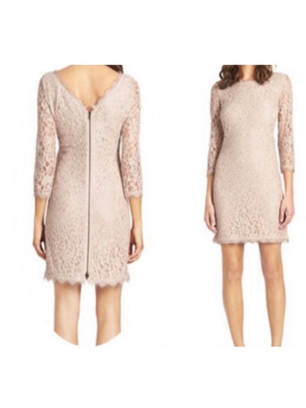 Diane von Furstenburg Zarita Lace Sheath Dress in Blush Pink/Nude 6 - Picture 2 of 5